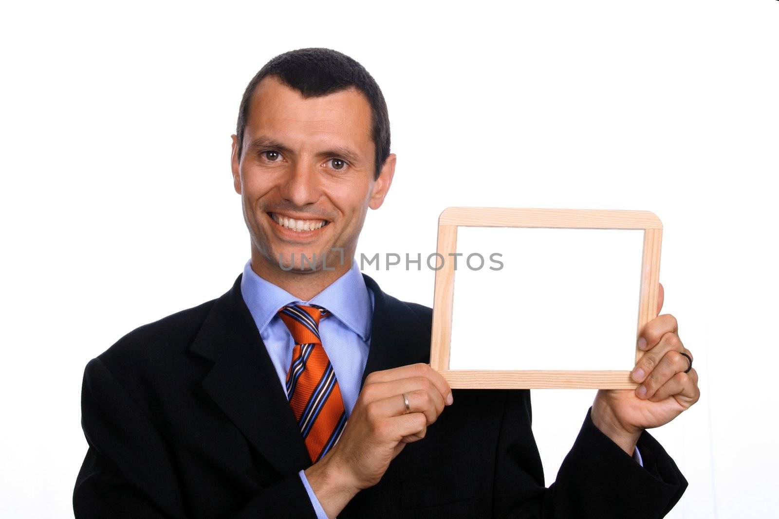 business man with chart over white background