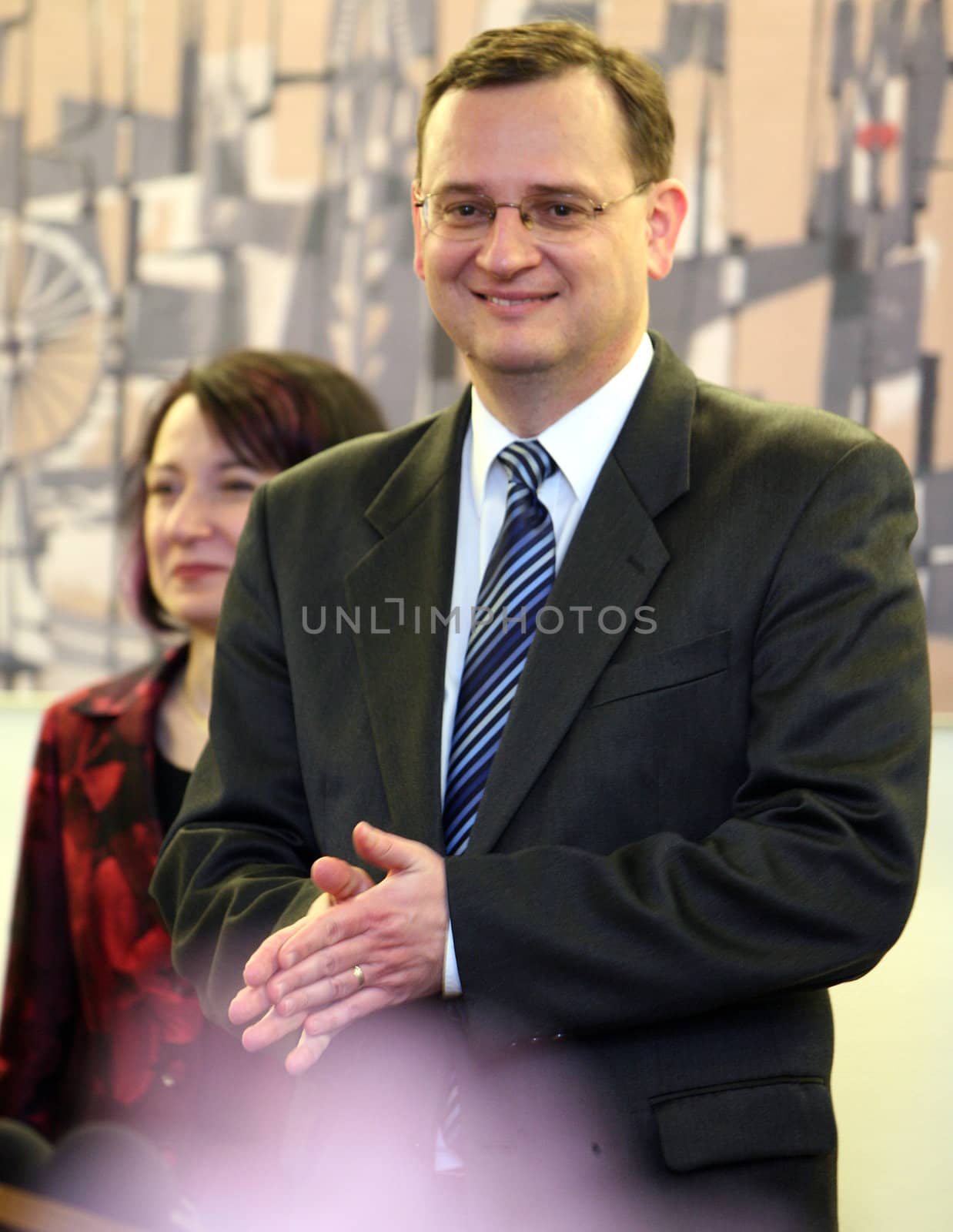 BRNO, CZECH REPUBLIC - APRIL 8: President Vaclav Klaus appointed the 28th June the Prime Minister of the Czech Republic Civic Democratic Party chairman Petr Necas of the image of 8 April 2010, Brno, Czech Republic. 