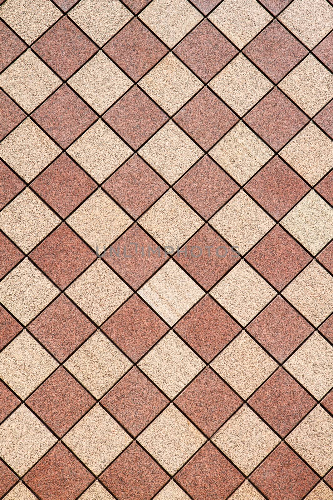 Brown and tan checkered wall in a vertical image