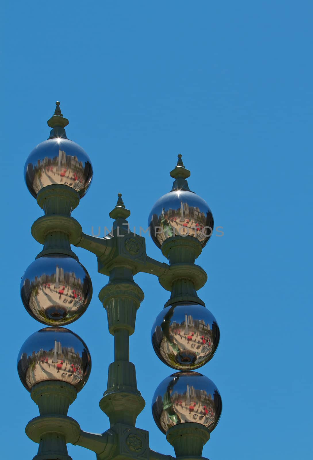 Unusual six mirror sphere or globe light post