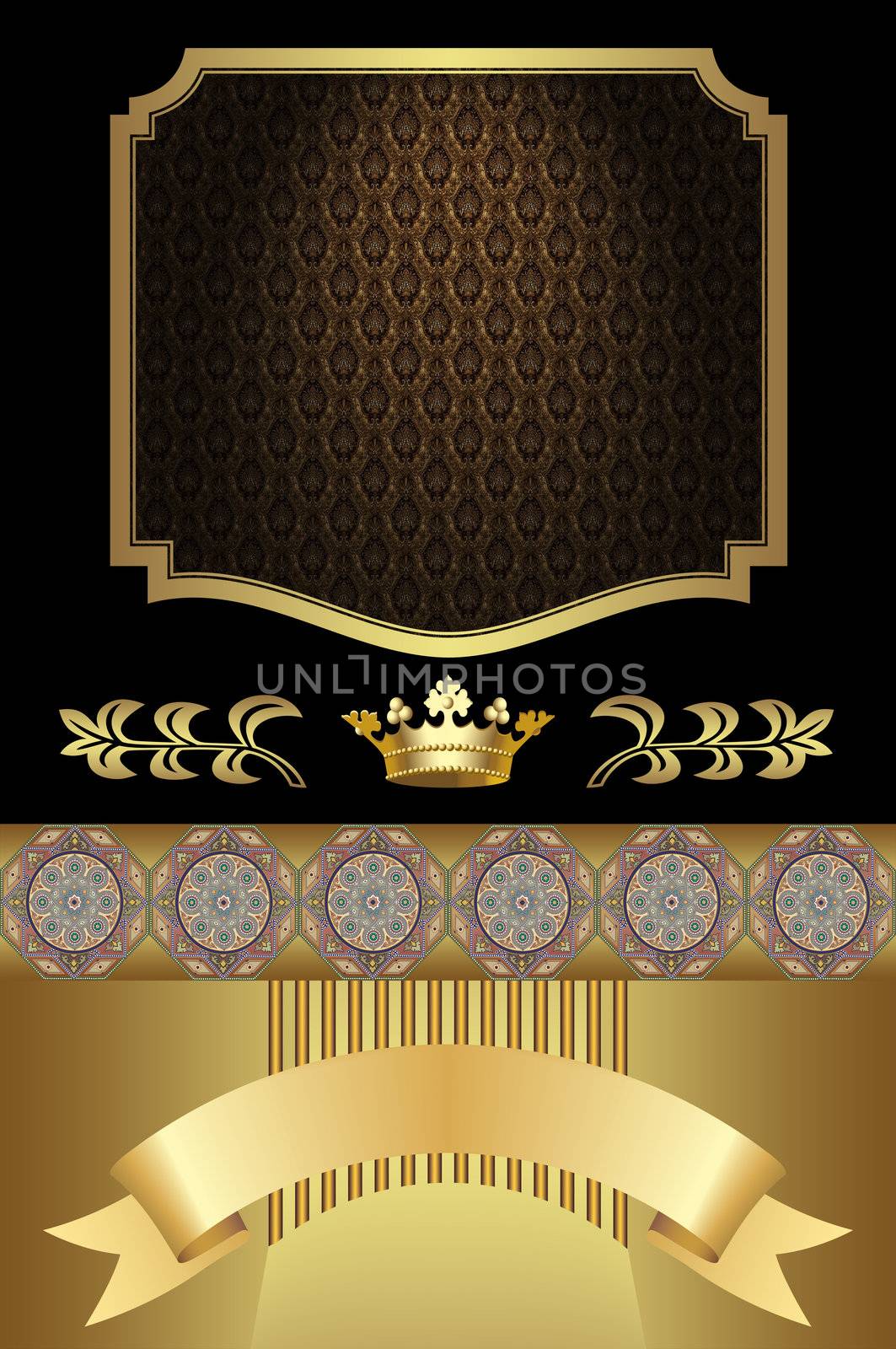 Golden background with framework and decorativr elements