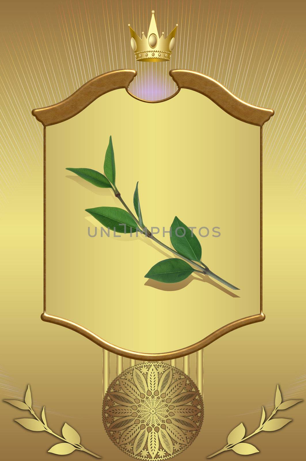 Golden background with golden elements and green branch