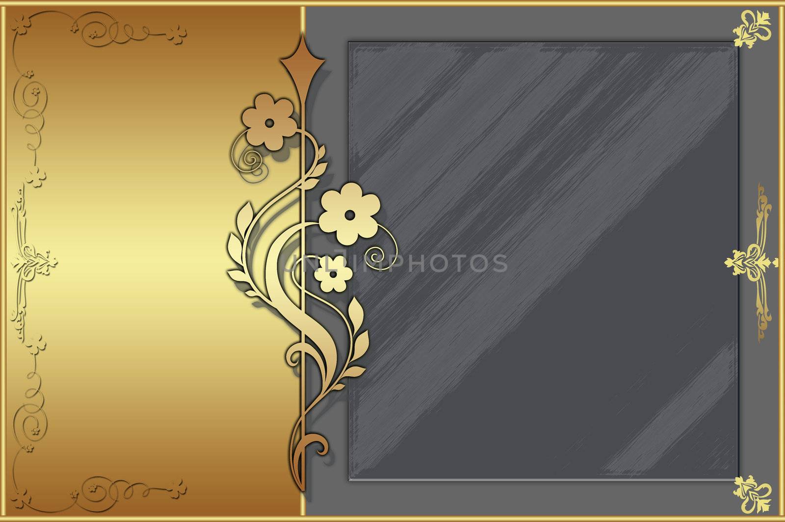 Golden and silver card with floral elements for design