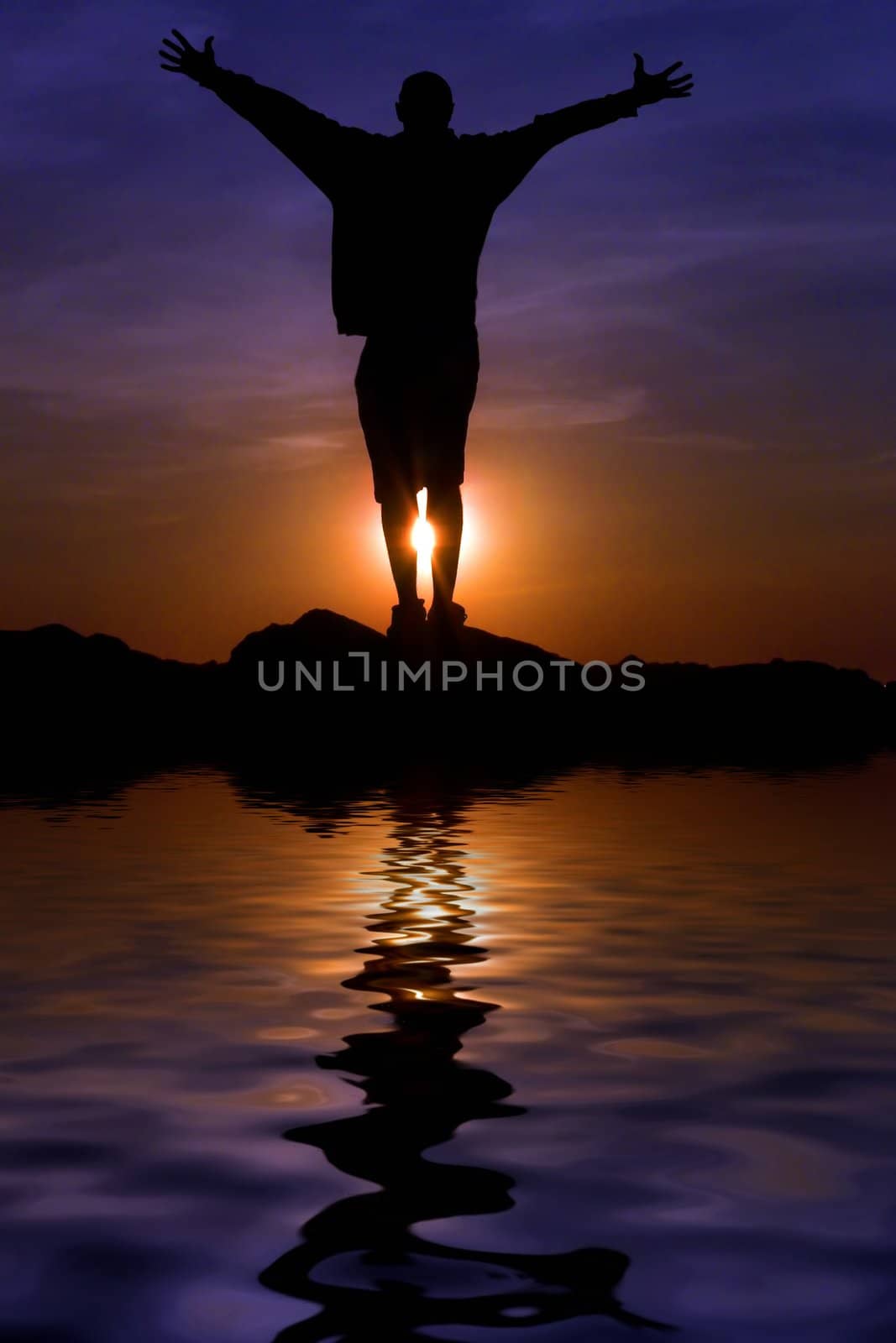 happy man watching the sunset