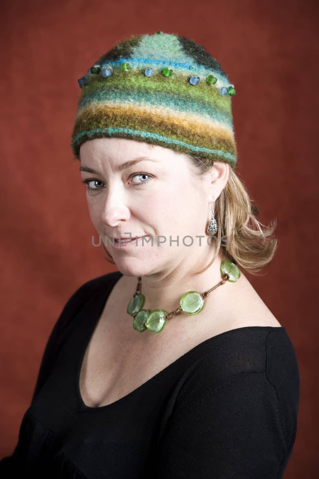 Attractive Woman in a Bright Knit Cap