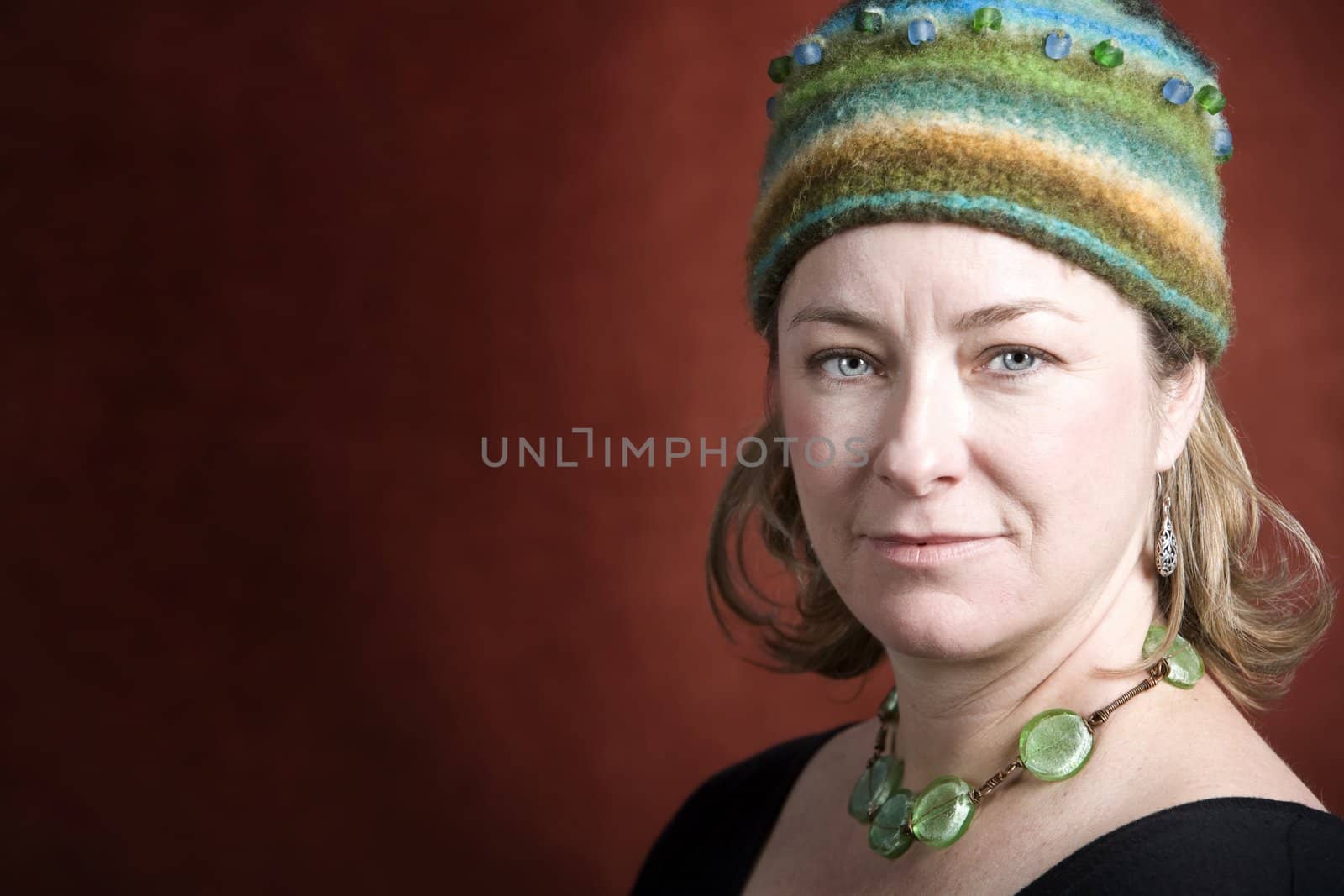 Attractive Woman in a Bright Knit Cap