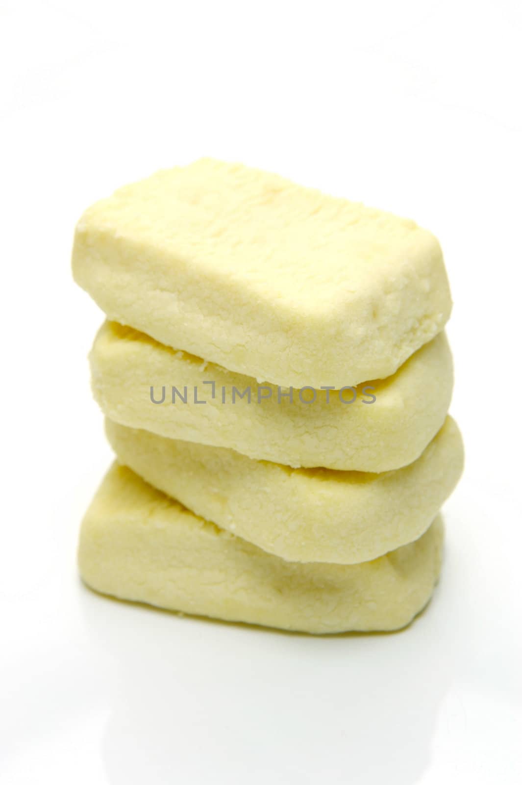 Butter shortbread biscuits isolated against a white background