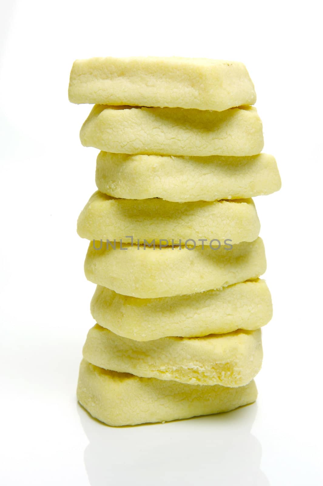 Butter shortbread biscuits isolated against a white background