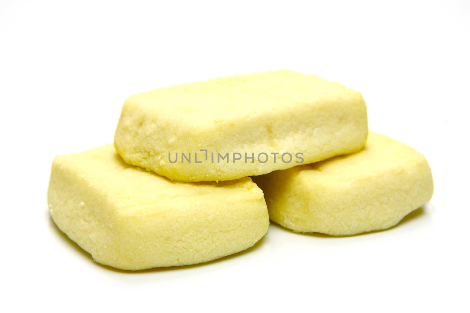 Butter shortbread biscuits isolated against a white background
