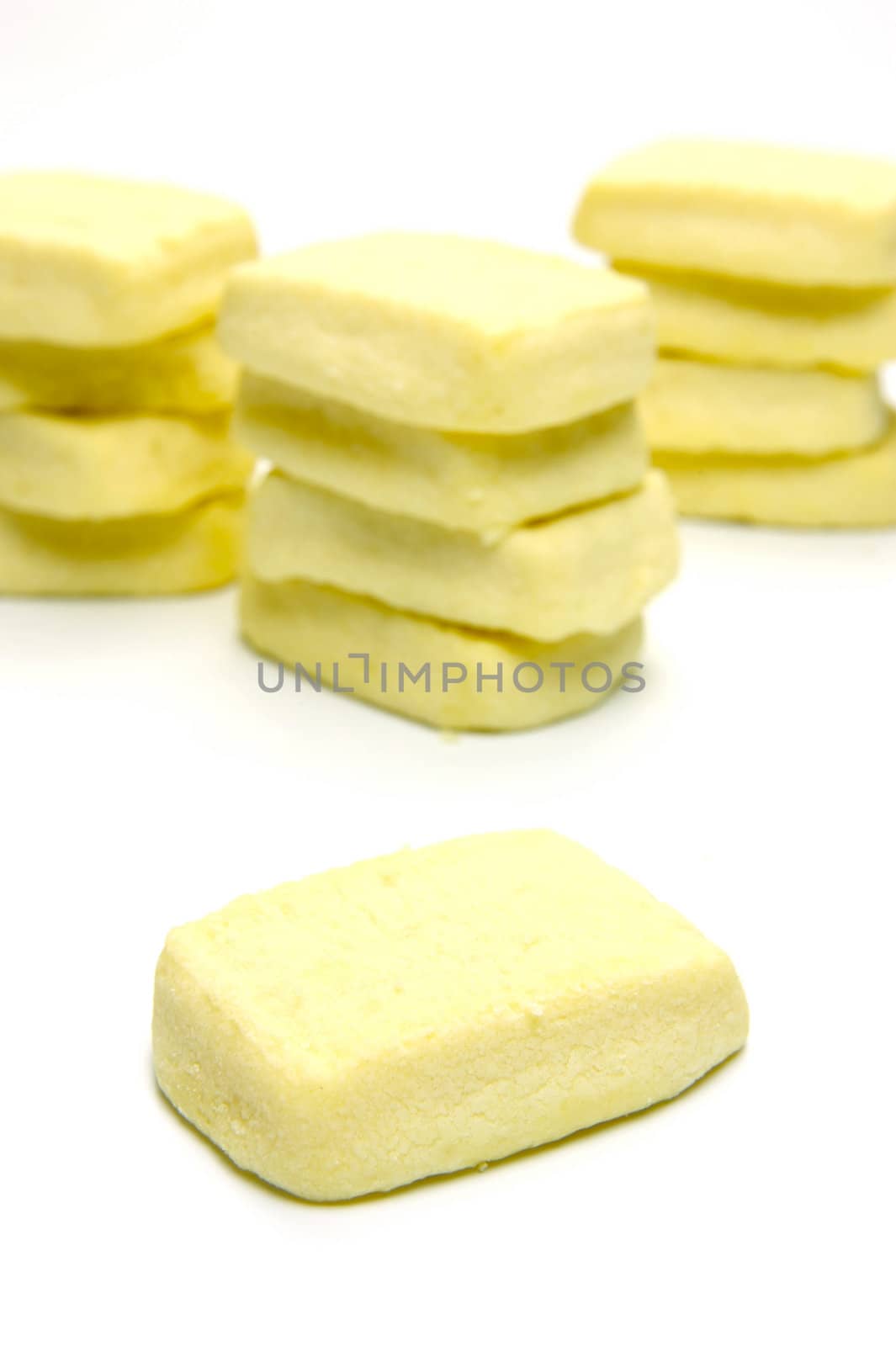 Butter shortbread biscuits isolated against a white background