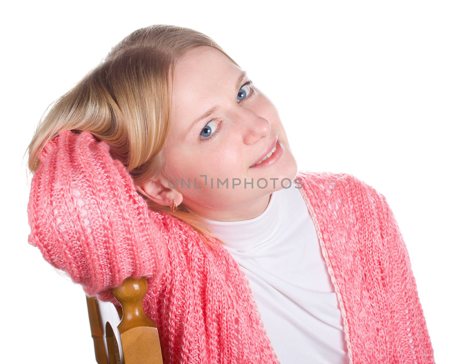 portrait of a young girl, isolated on white