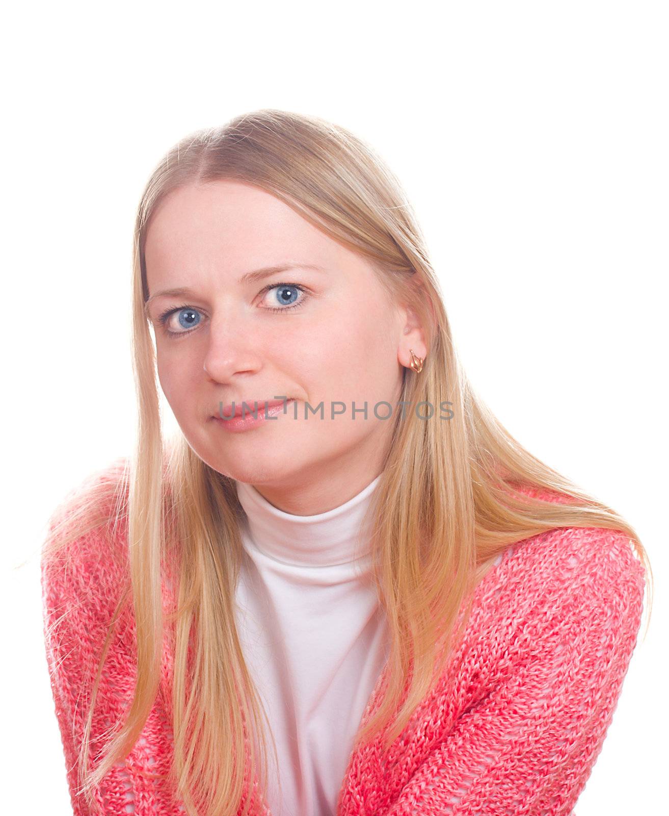 portrait of a young girl, isolated on white