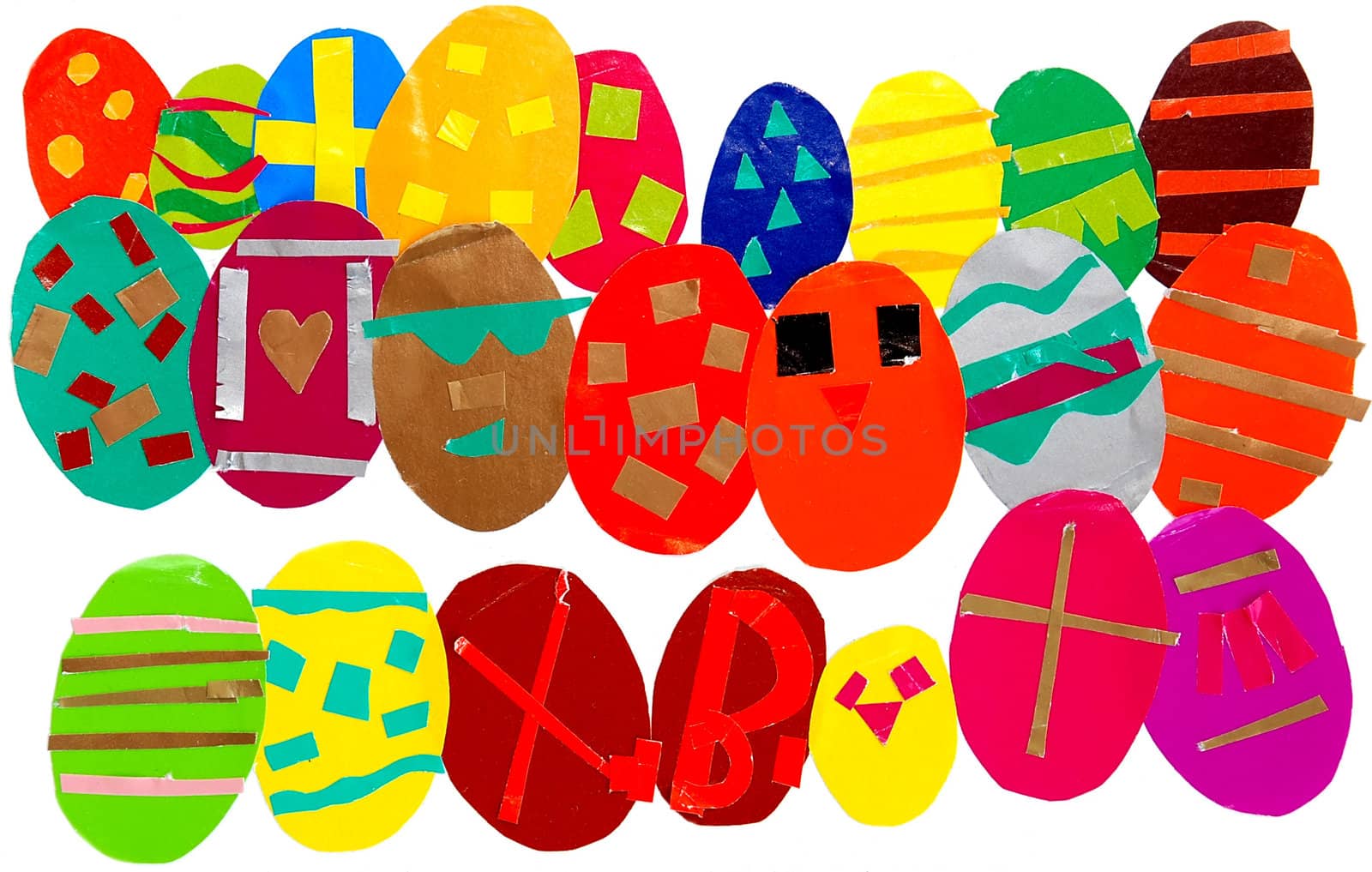 various multicolored eggs paper composition over white