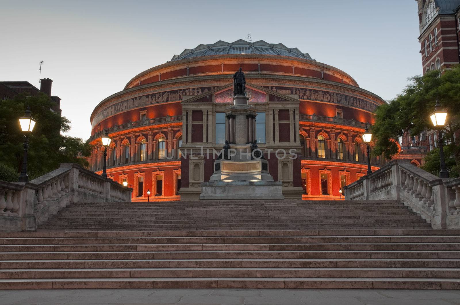 Back entrance to the Royal Albert Hall at Dusk.