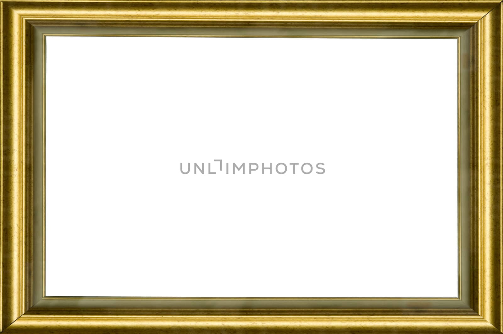wooden golden classic frame on white background