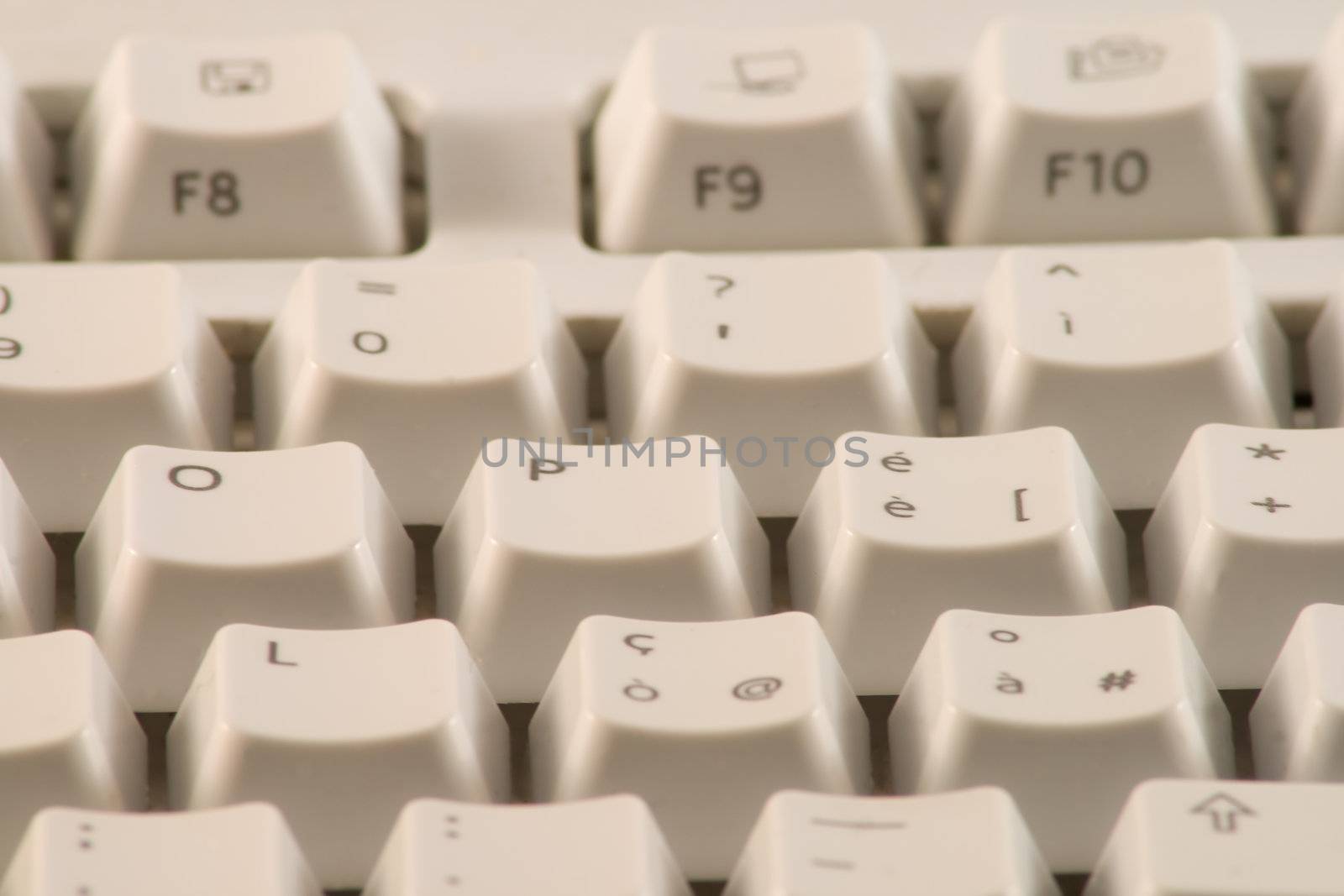 Keys of a white keyboard, letters, numbers and special keys