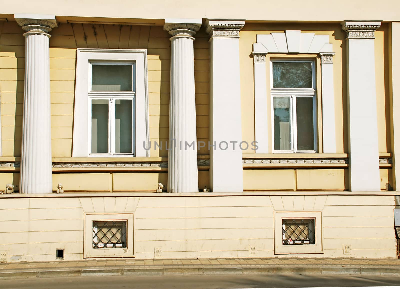 fragment of classic building facade windows in Belgrade