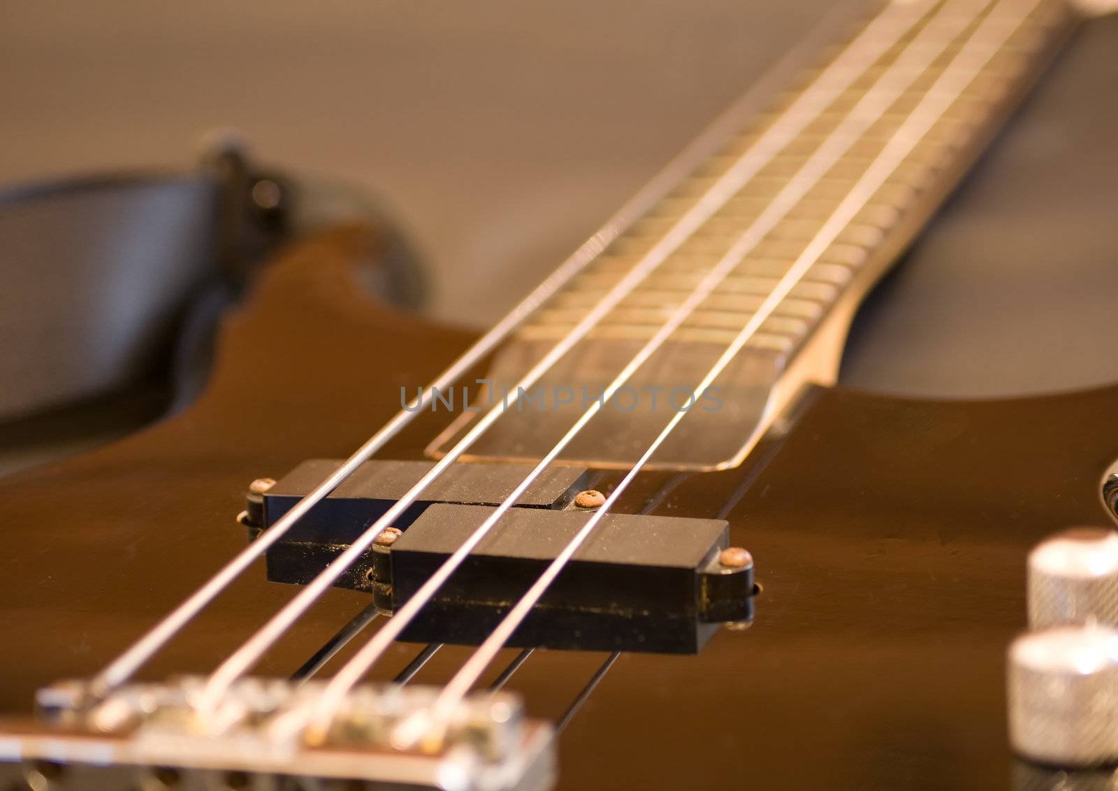 Close up of bass guitar