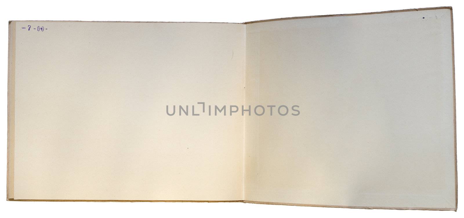 Old open book isolated on white background. Clipping path included to easy replace background.