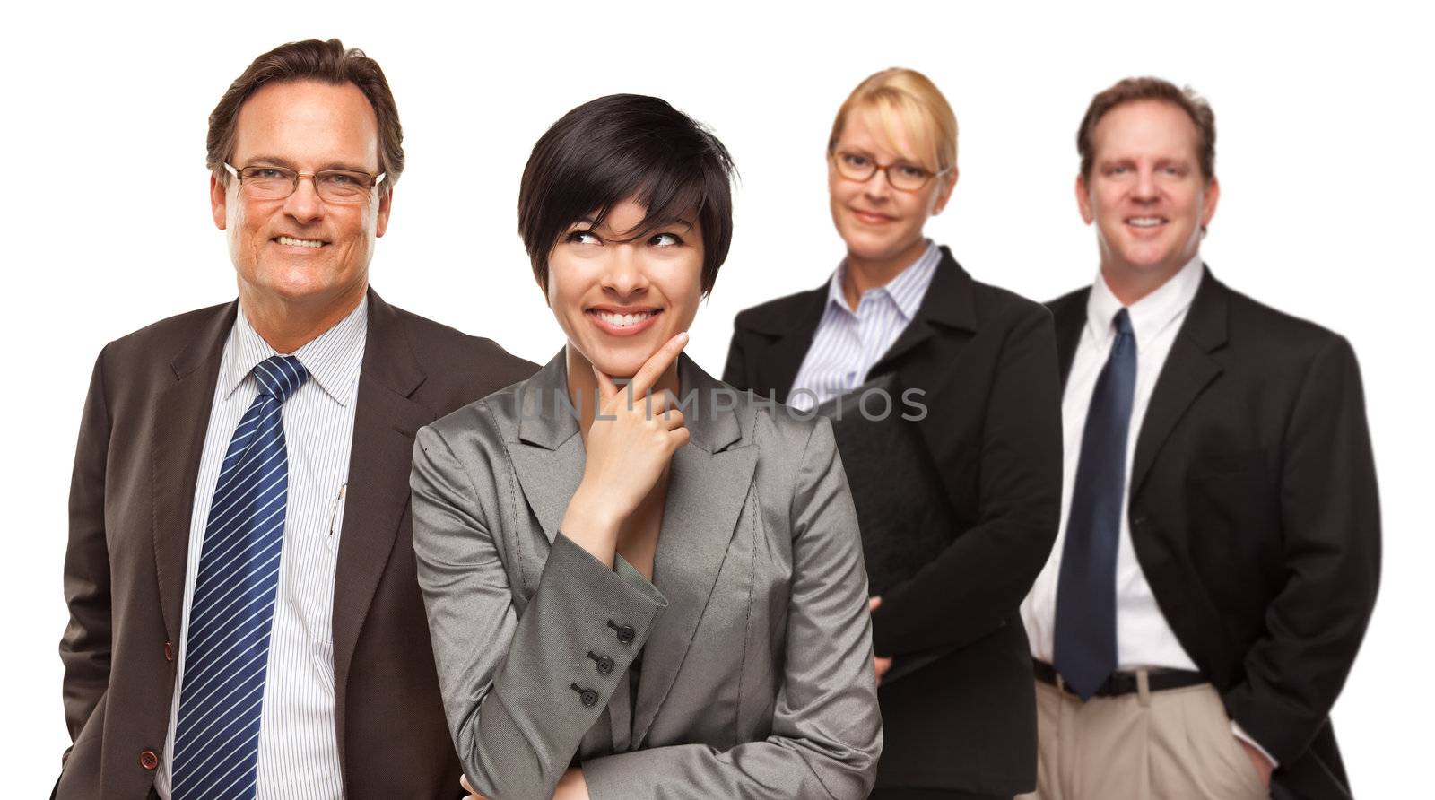 Smiling Businessmen and Businesswomen Isolated on a White Background.