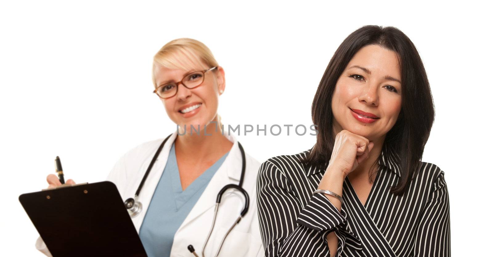 Hispanic Woman with Female Doctor or Nurse by Feverpitched