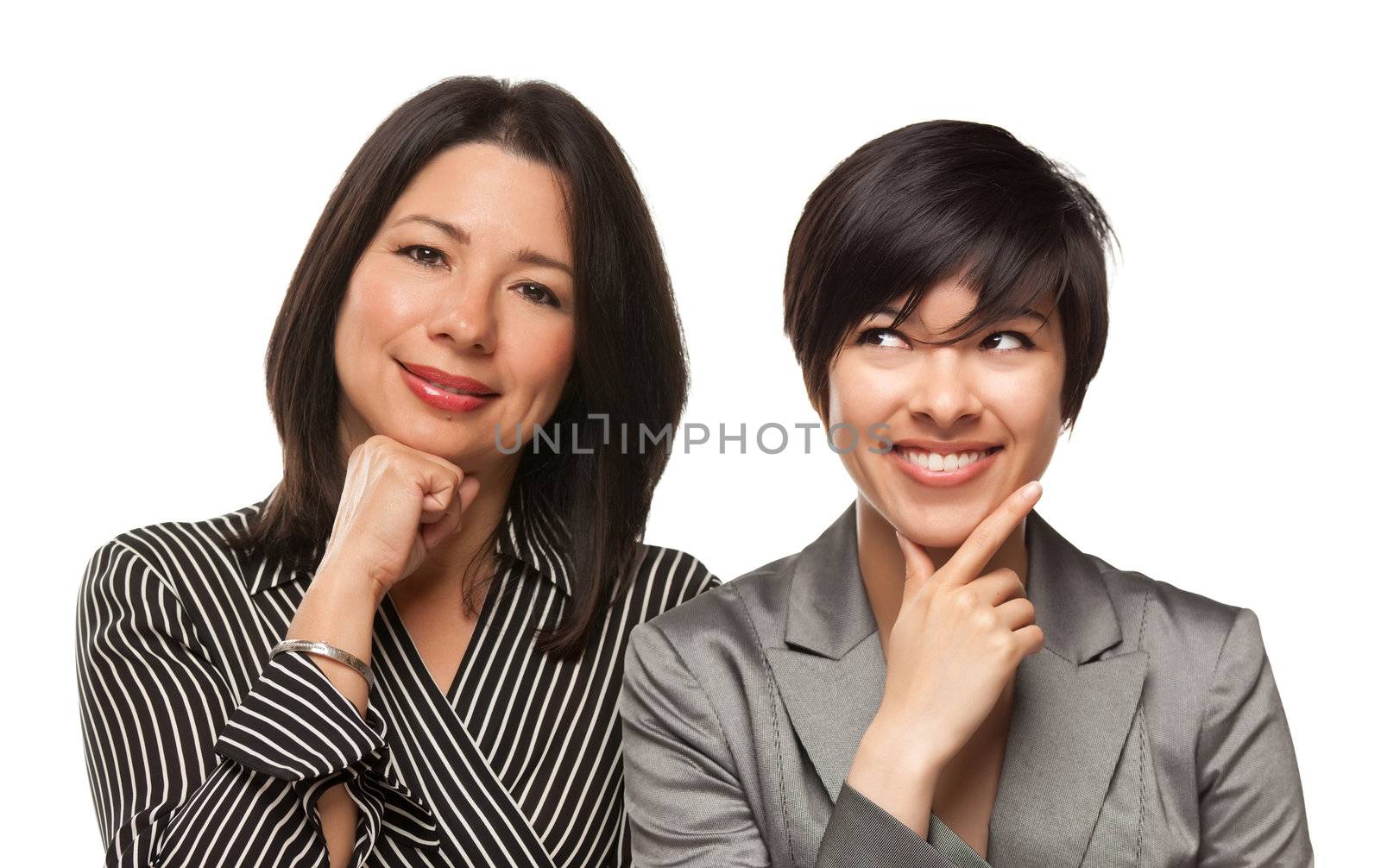 Attractive Multiethnic Mother and Daughter Portrait Isolated on a White Background.