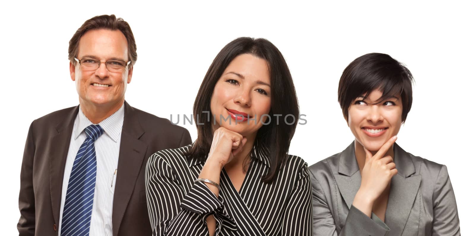 Hispanic Women and Businessman Isolated on a White Background.