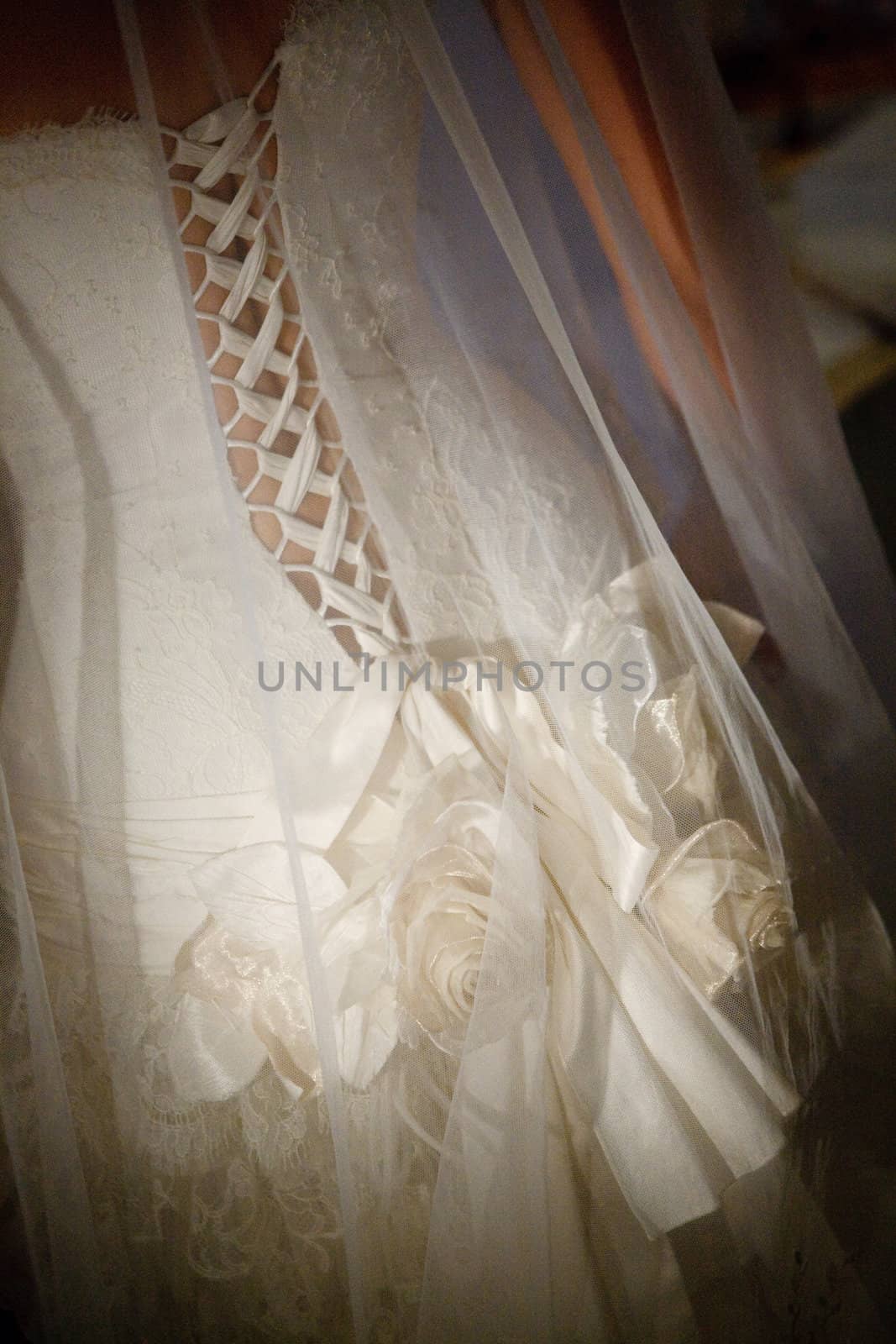 back of the wedding dress of the bride