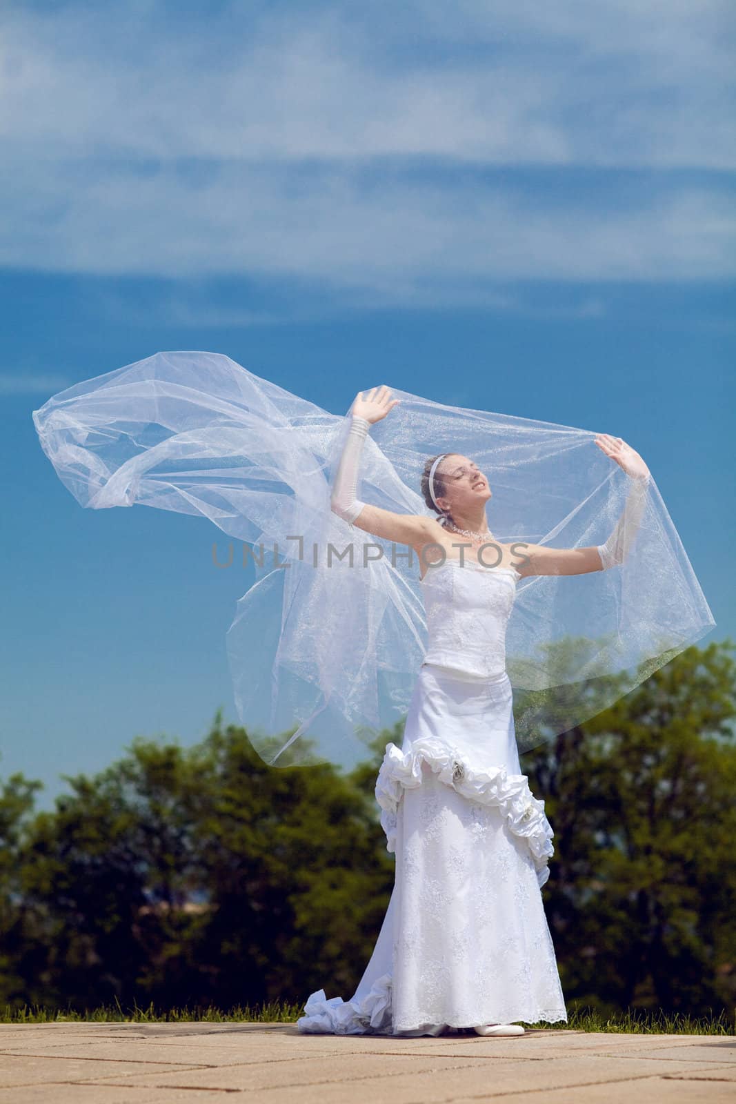 bride plays with the veil