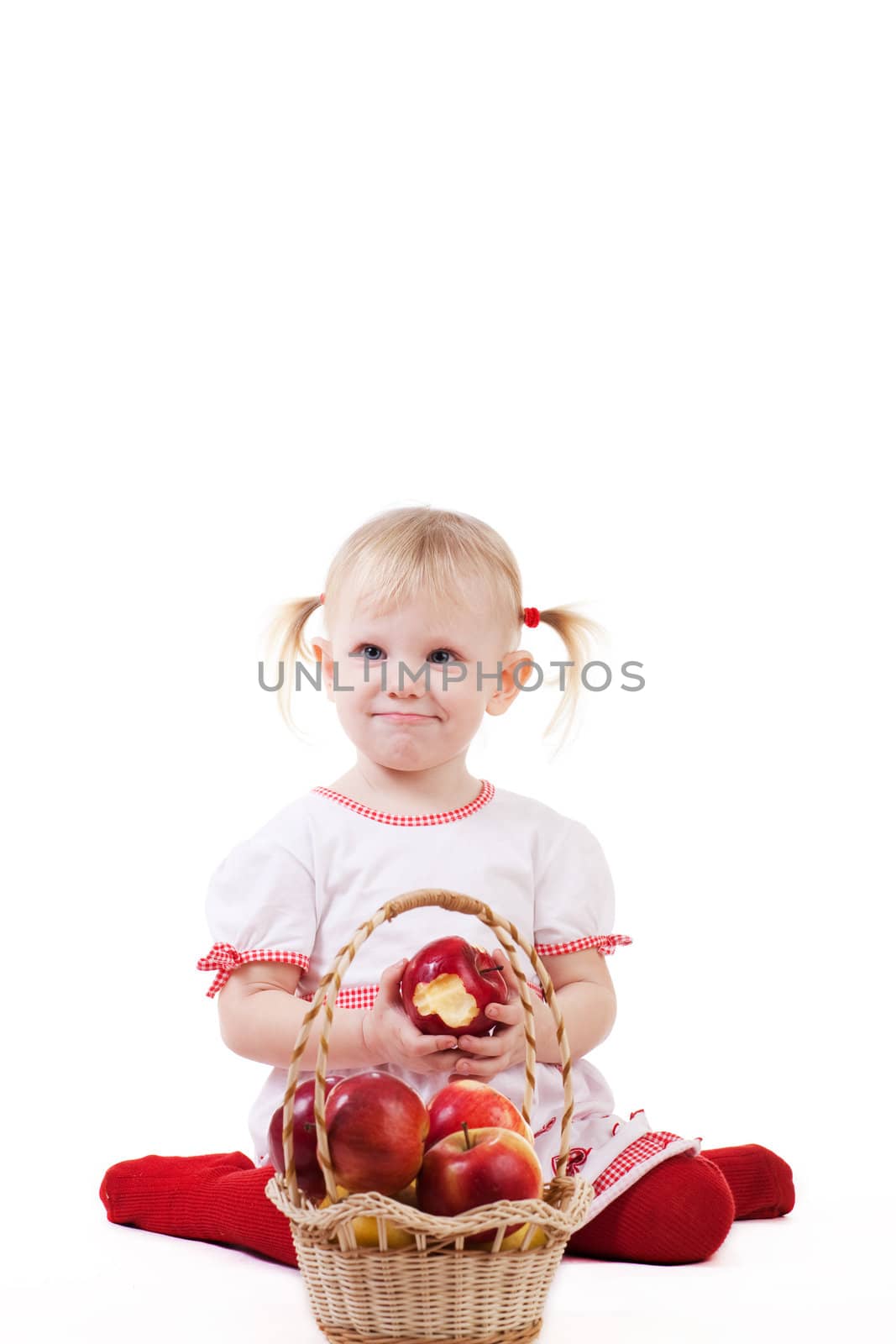 a girl with apples isolated