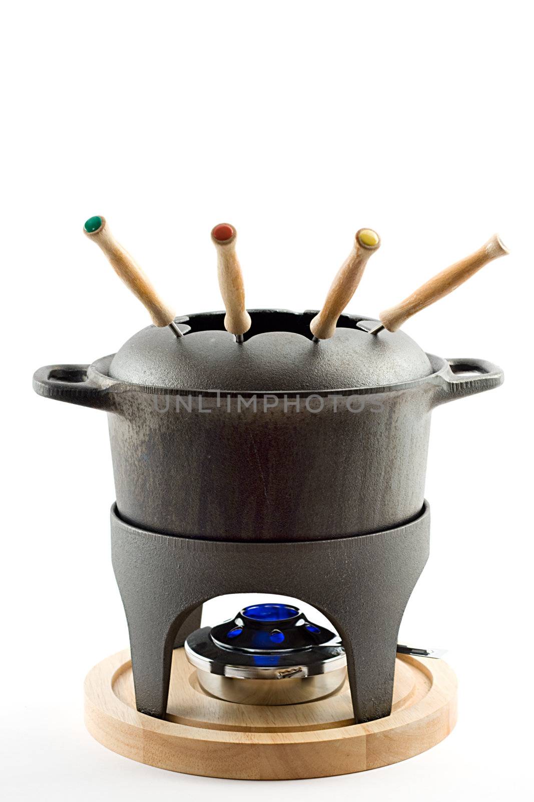 cast iron fondue set,isolated on white