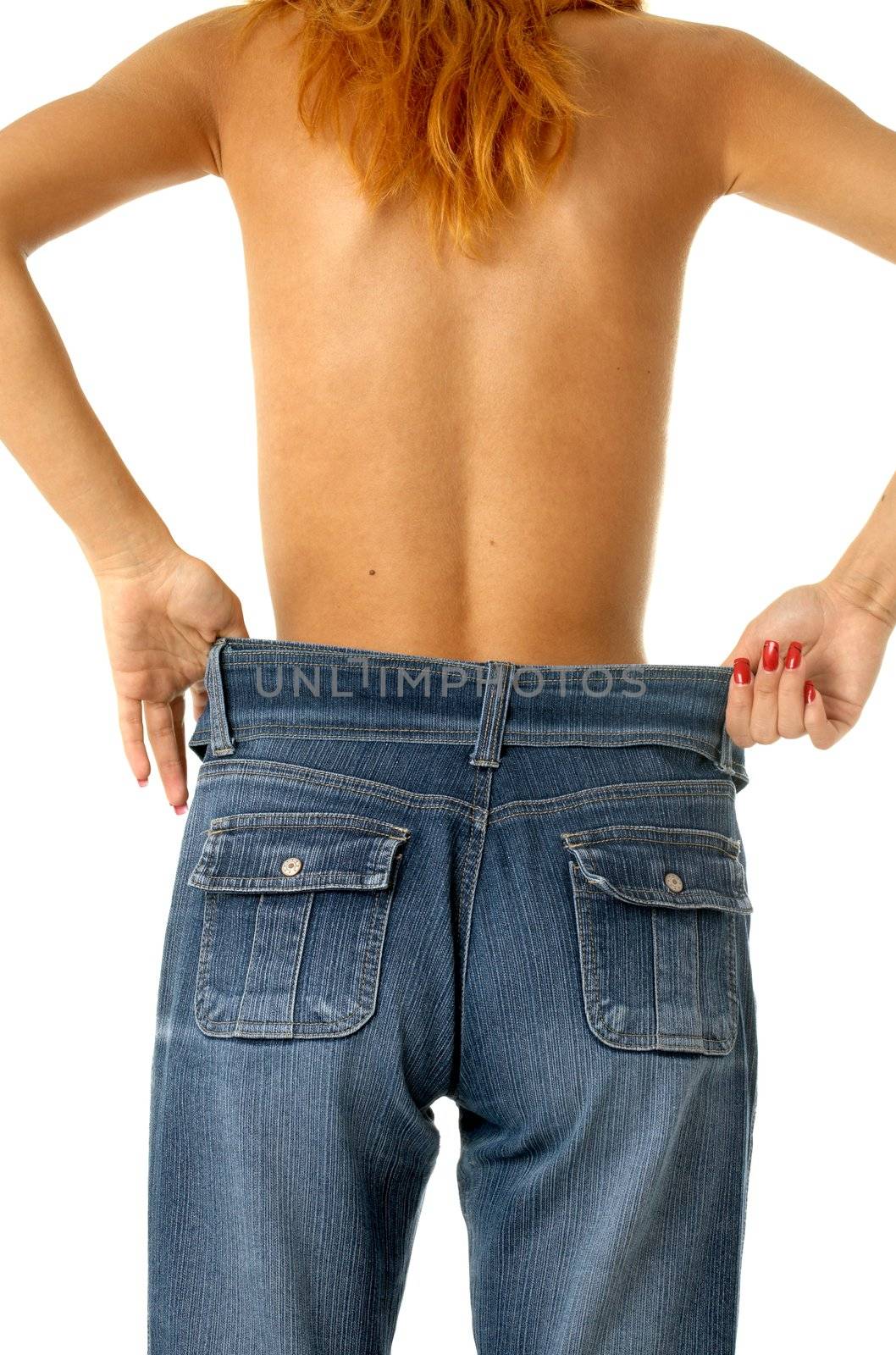 Slim girl in big size jeans