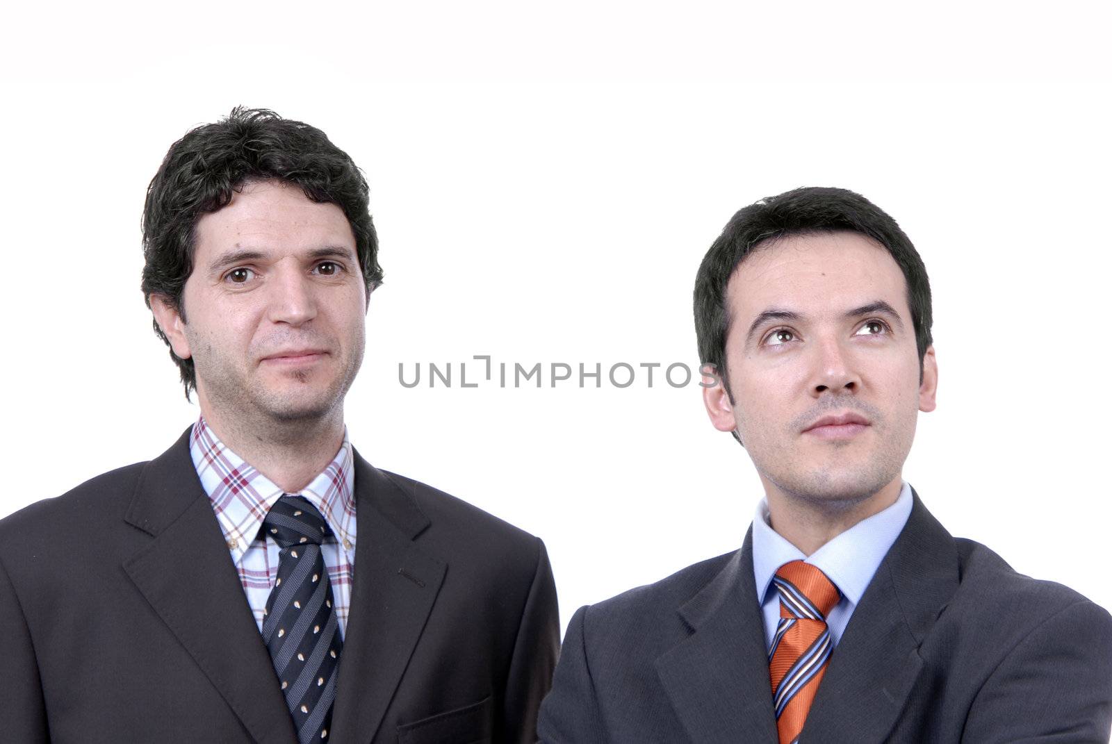 two young business men portrait on white