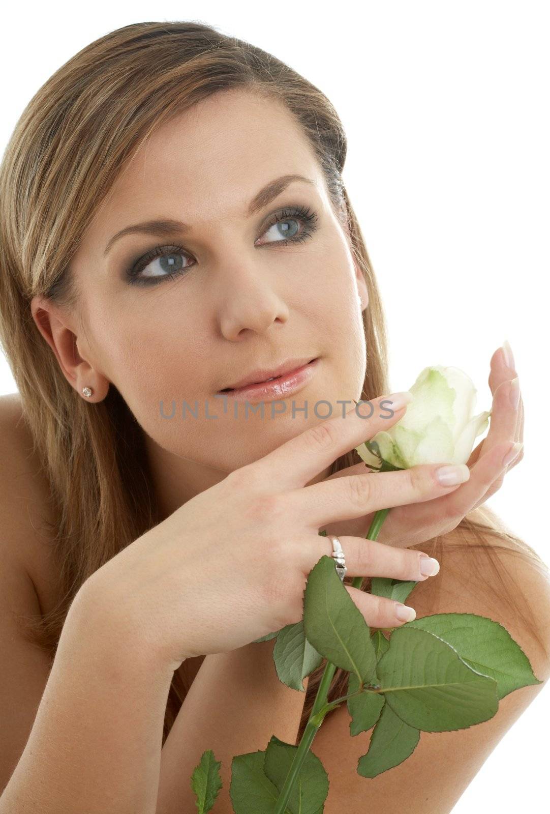 lovely lady with white rose