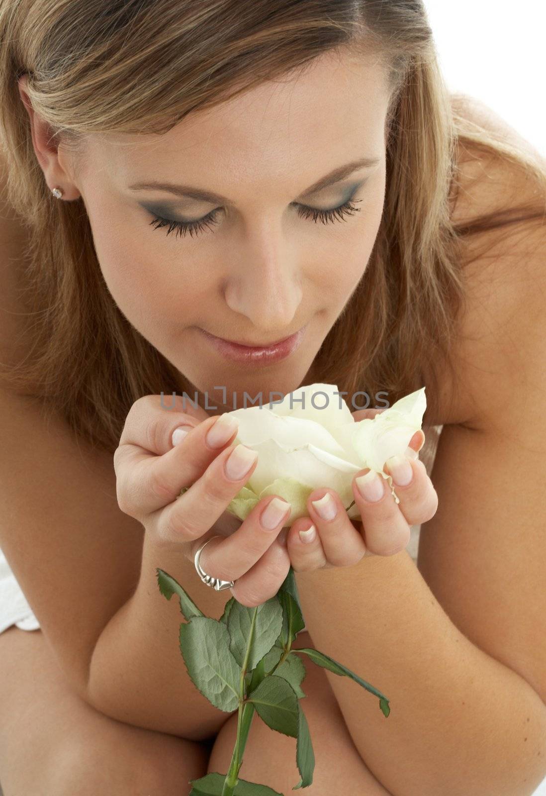 happy girl with white rose