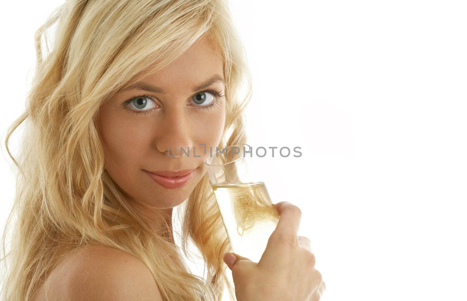 pretty blond with glass of champagne