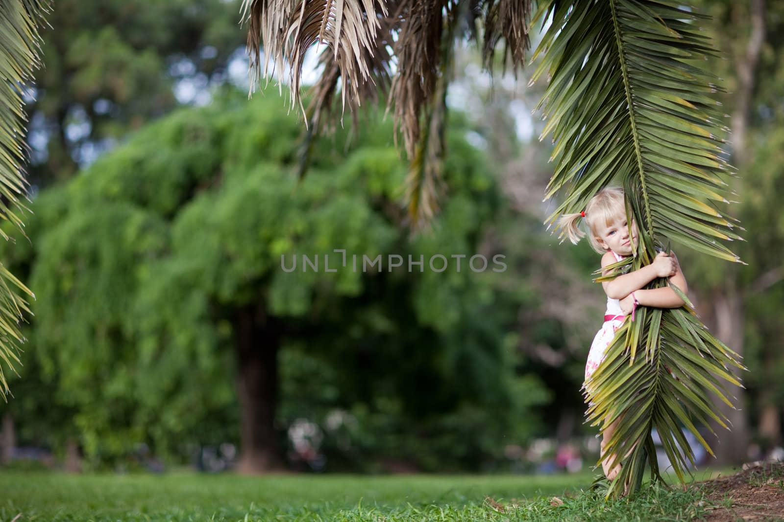 small girl with a palm leaf