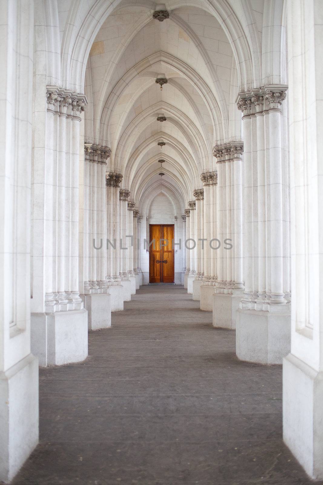 corridor of columns in the church