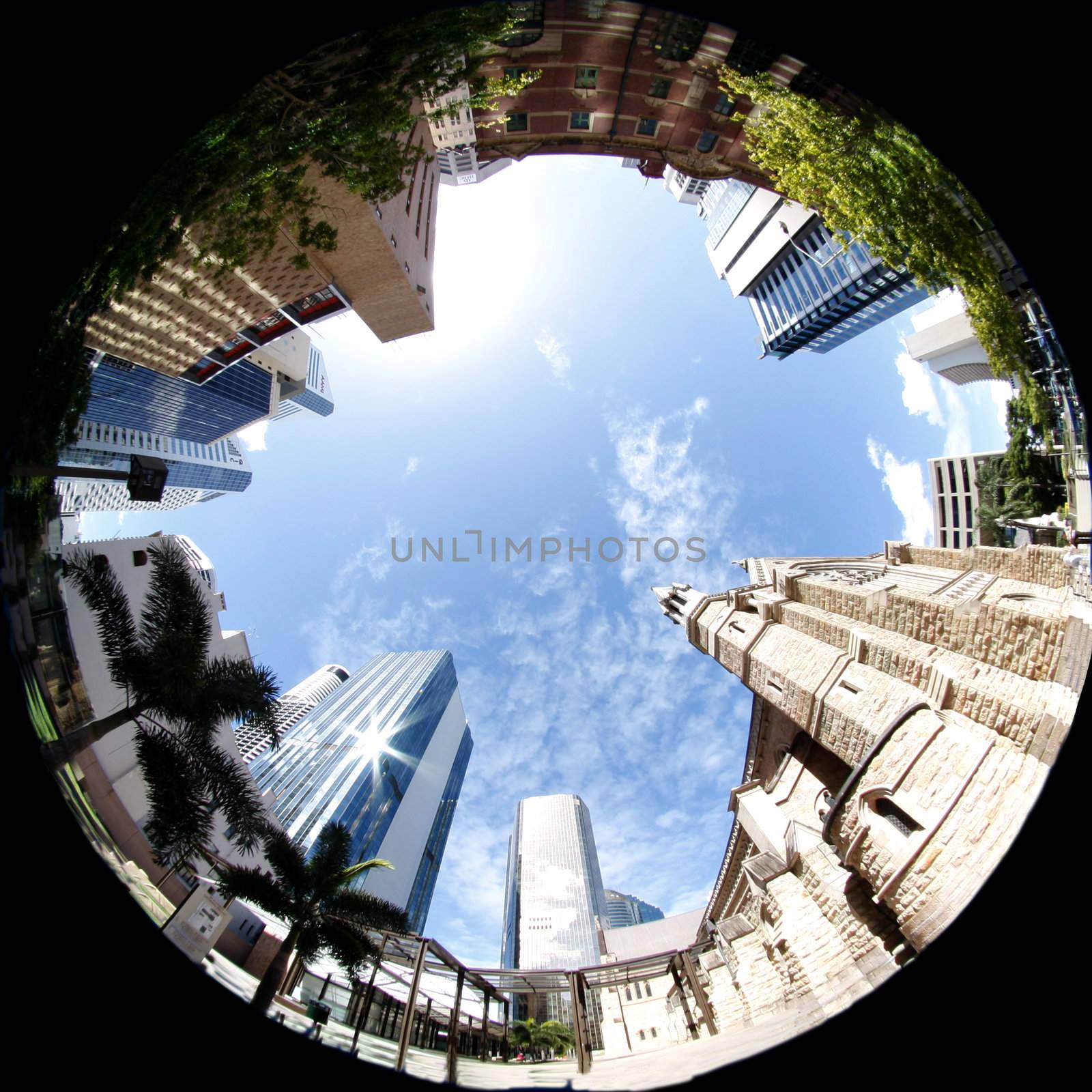 Brisbane downtown through fish eye