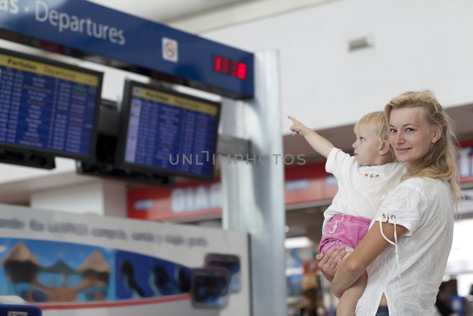 mom and child in the airport