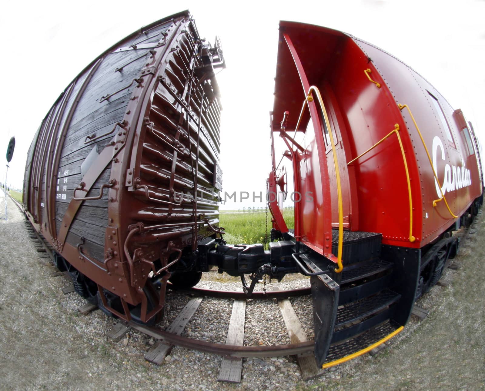 Railway cars through fish eye