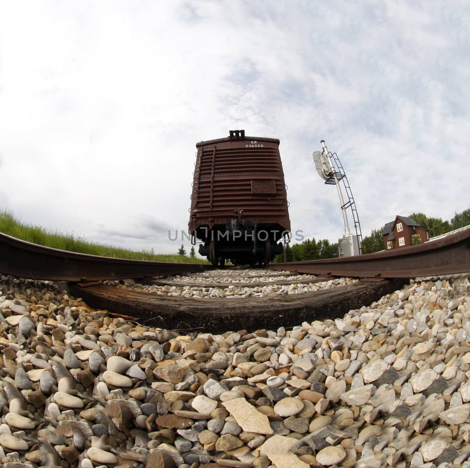 Train approaching on a track close up