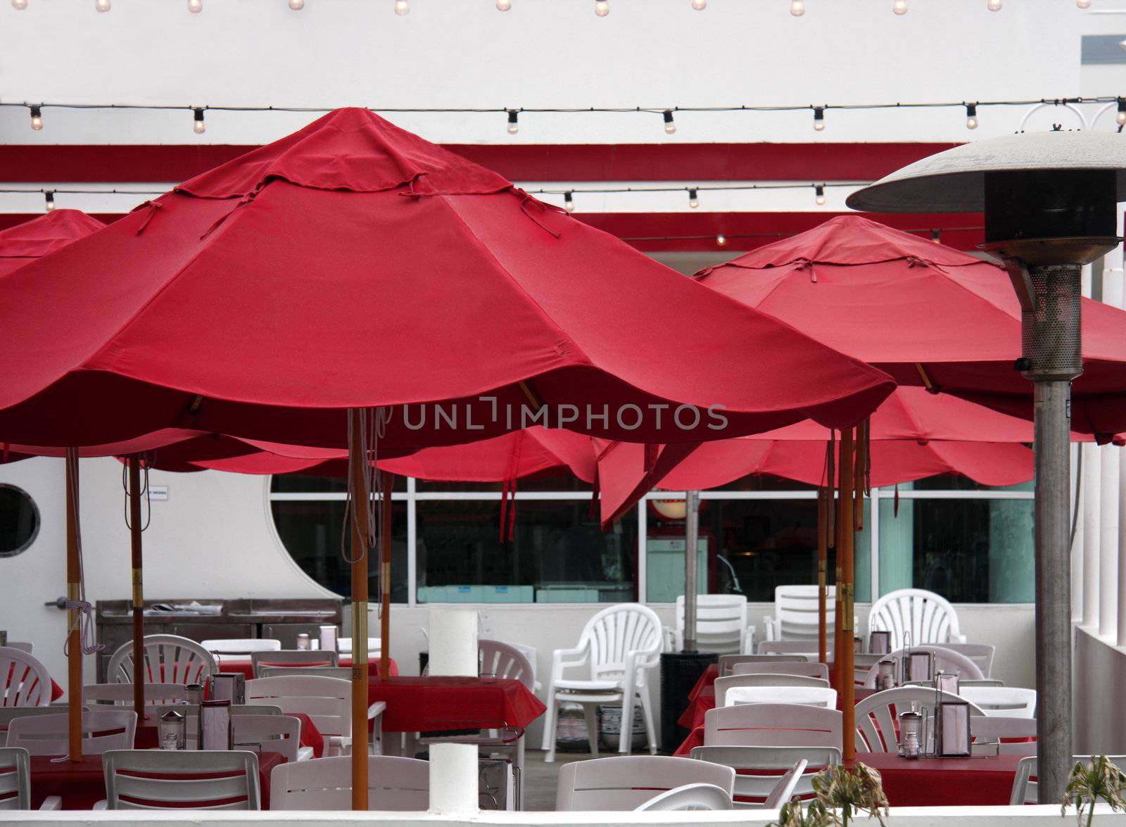 Red umbrellas outside