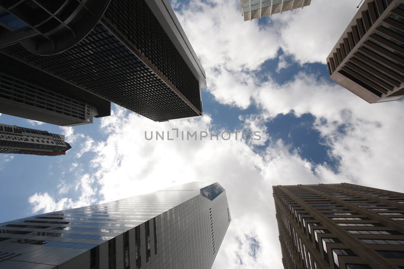 Tall office skyscrapers reaching to the sky