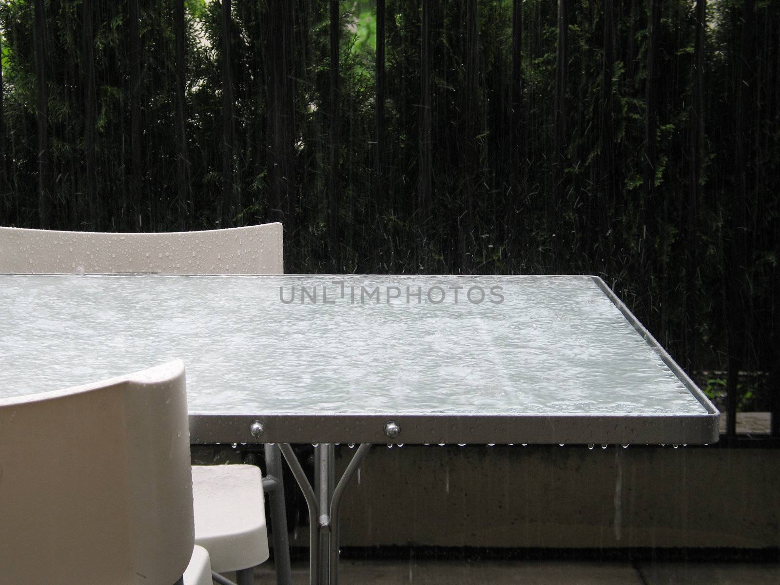 heavy rain on a table