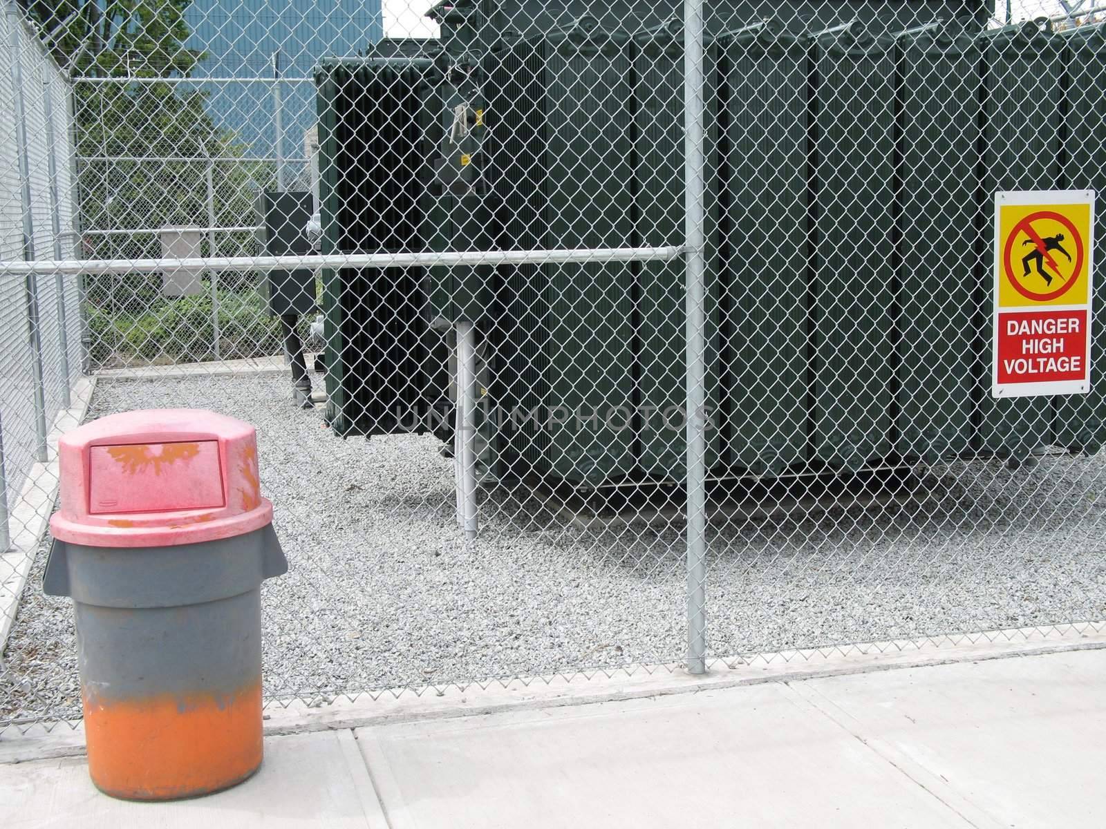 electical equipment behind a fence