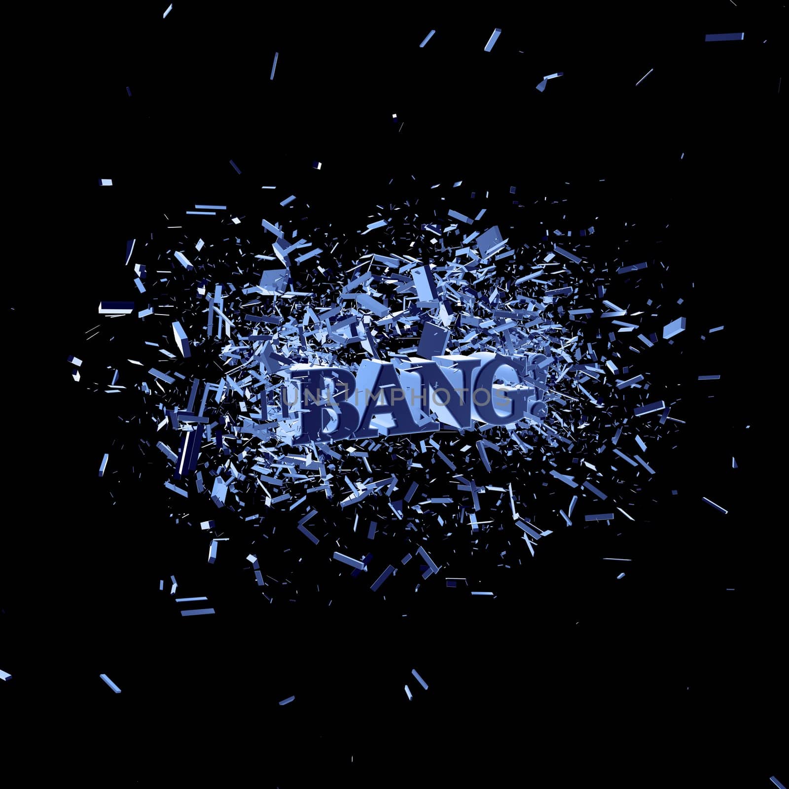 exploding word bang on black background - 3d illustration