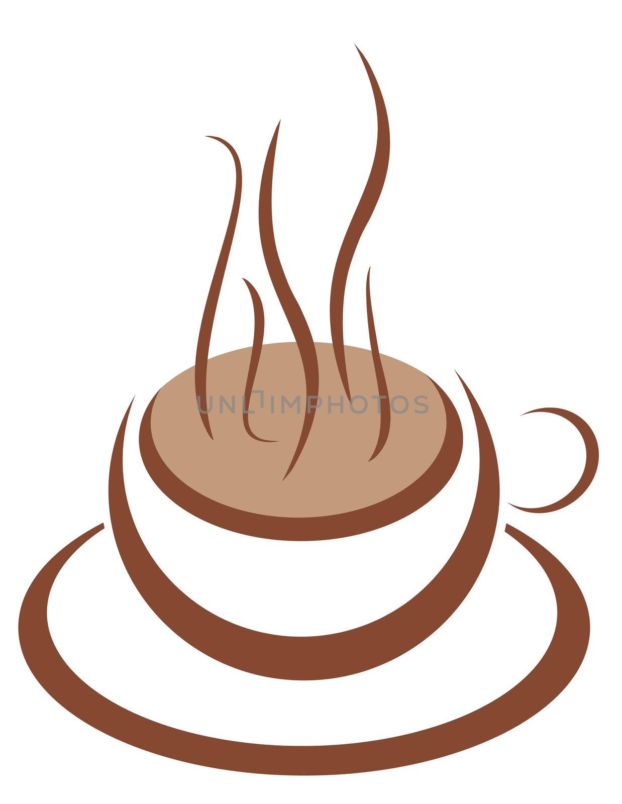 A brown cup containing hot steaming beverage