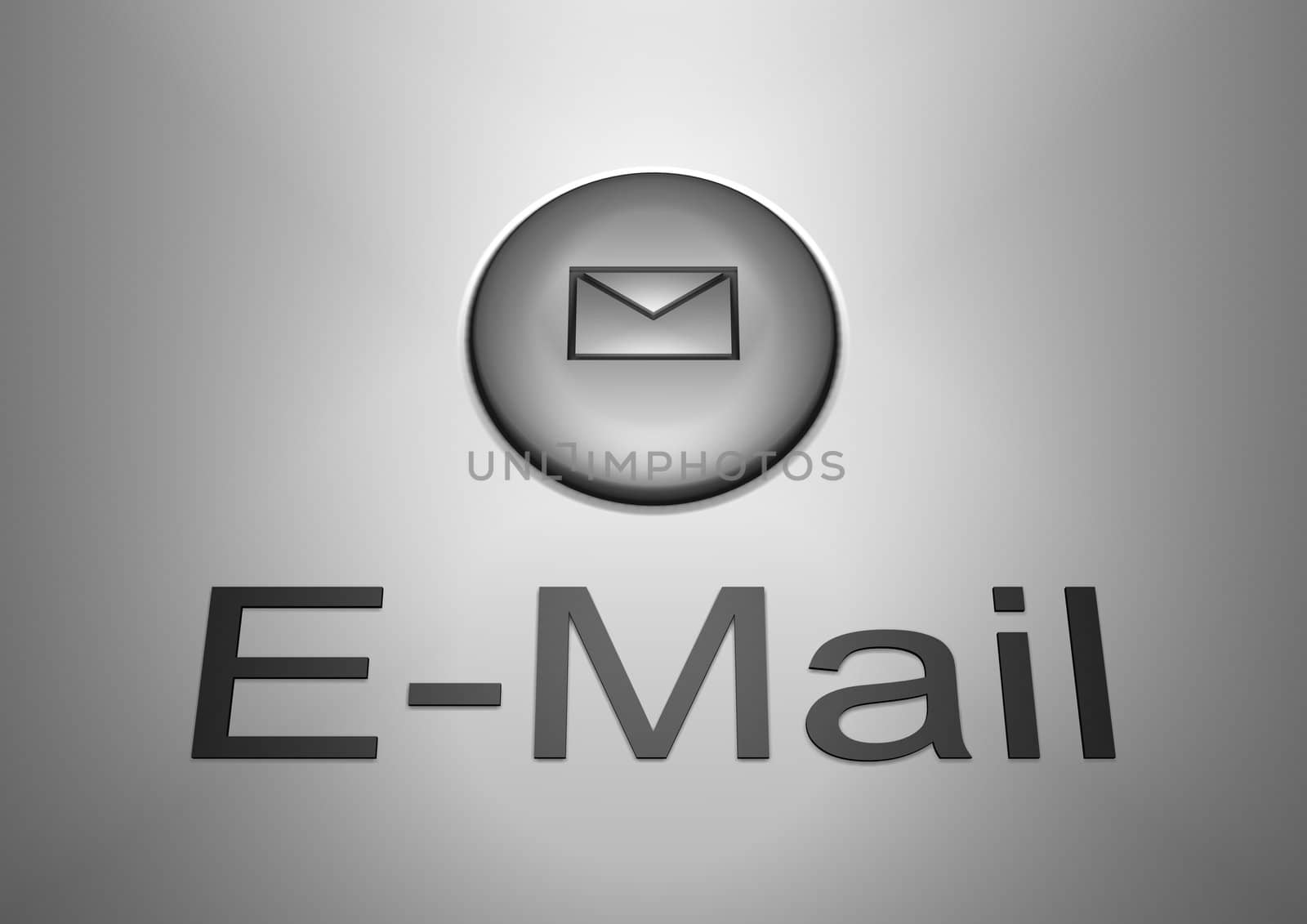 Illustration of a button with a letter cut into it and the text E-mail