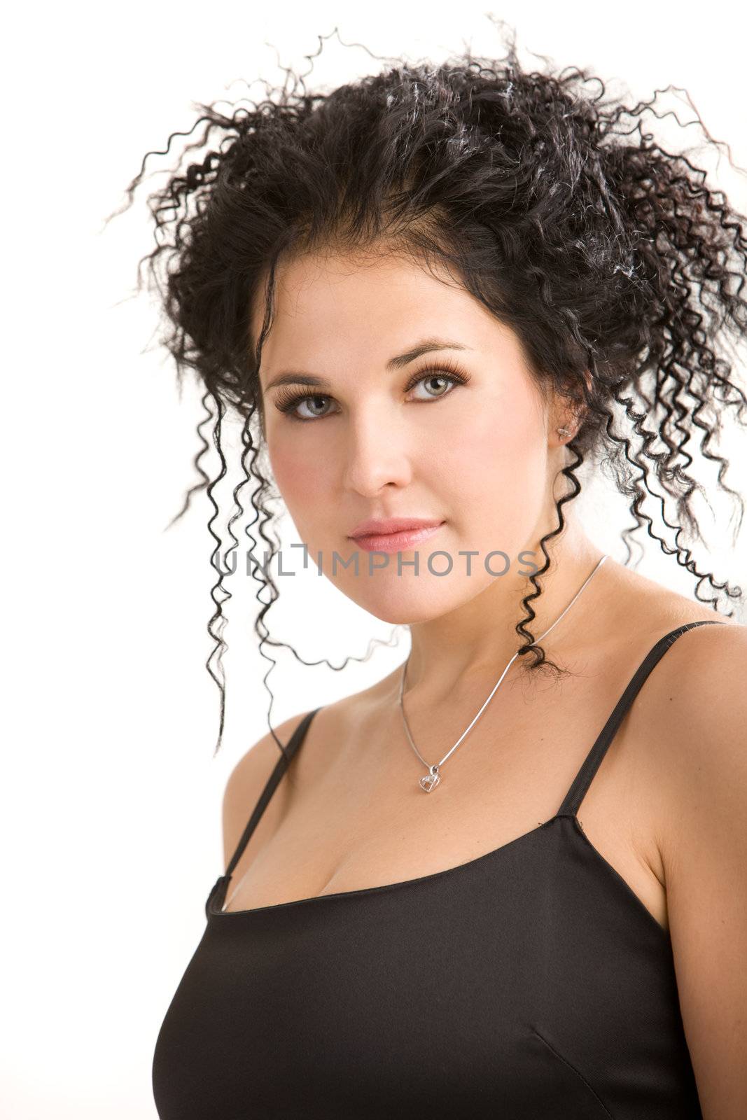 Portrait of young woman on isolated white